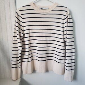 Zara stripped top cream and black, ribbed cuff & hemline, size small